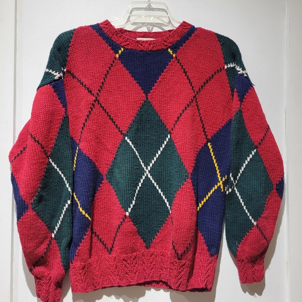 Vtg 90s Y2K Argyle Patterned Sweater - Red, Green, and Blue